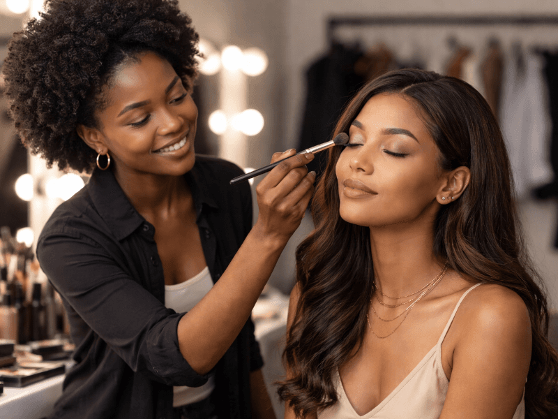Makeup artist applying makeup to a client